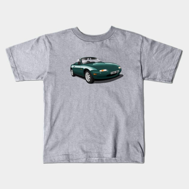 1990 Mazda MX5 in green Kids T-Shirt by candcretro